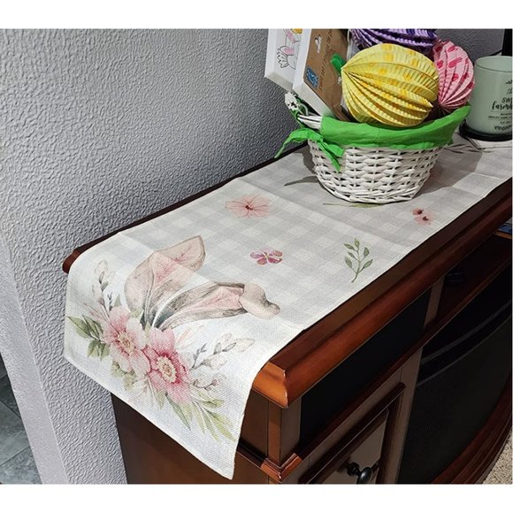 Easter Table Runner Cottage Farmhouse Decor Spring Summer Plaid Decorative Cloth - Picture 3 of 6